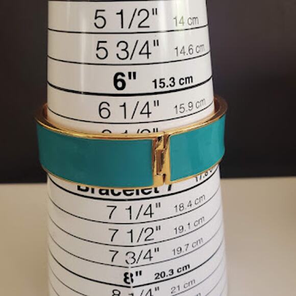 Kate Spade Turn‎ Lock Hinged Bangle Gold Plated and Teal Green Enamel with Pouch - Picture 5 of 9